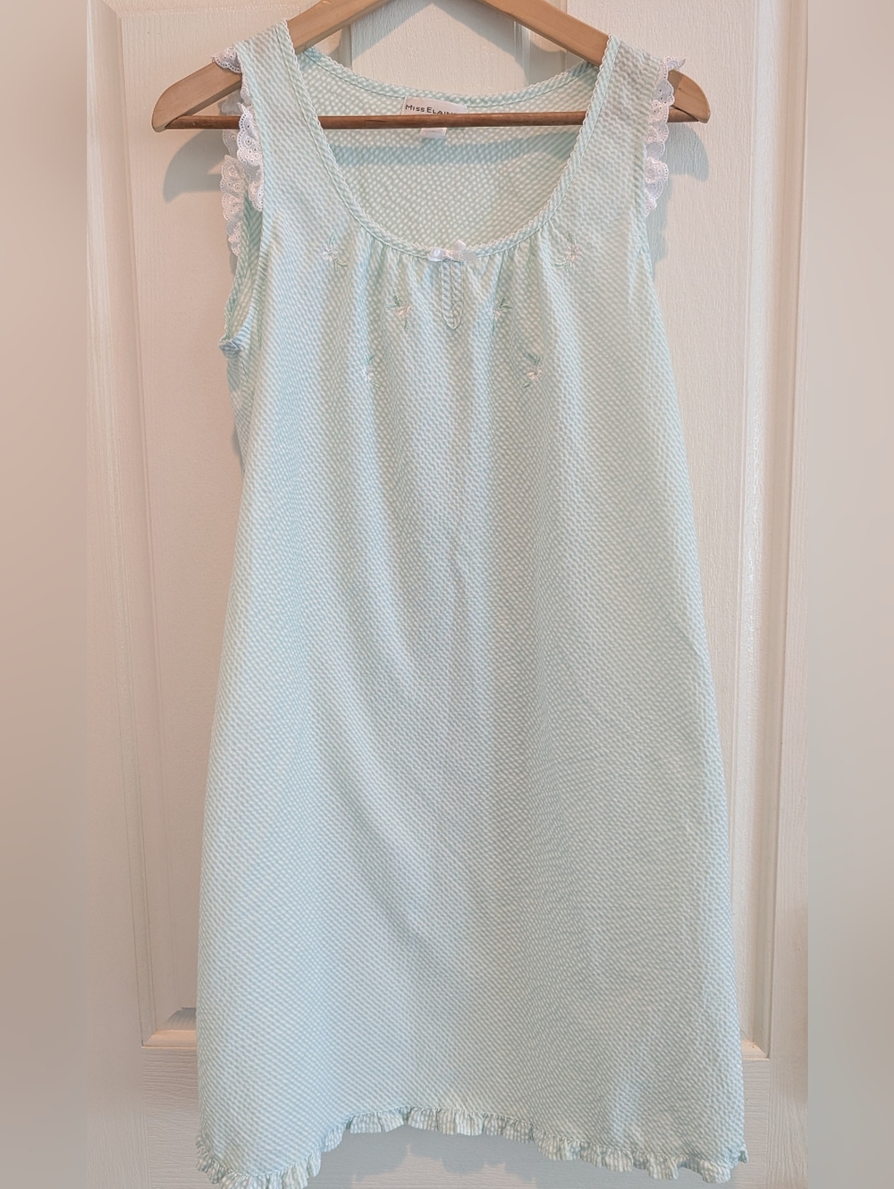 Miss Elaine- Nightgown, Mint Green and White, Size Medium